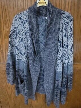Style & Co. Gray Open-Front Geometric Knit Cardigan